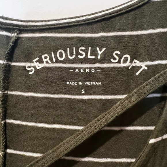 Aero Seriously Soft Army Green Striped Dress Size Small - Picture 5 of 9